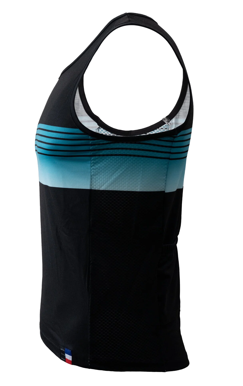 Dirt Tank Top in Black with Blue Stripes
