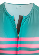 Sleeveless Cycling Jersey with pockets in Green with pink stripes