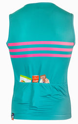 Sleeveless Cycling Jersey with pockets in Green with pink stripes