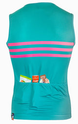 Sleeveless Cycling Jersey with pockets in Green with pink stripes