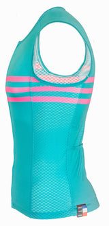 Sleeveless Cycling Jersey with pockets in Green with pink stripes
