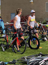 Sleeveless Cycling Jersey with pockets in gray with yellow stripes