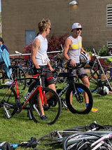 Sleeveless Cycling Jersey with pockets in gray with yellow stripes