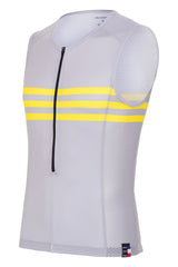Sleeveless Base layer in gray with yellow stripes - LeBlanc Cycling Designs