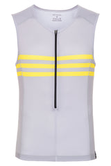 Sleeveless Base layer in gray with yellow stripes - LeBlanc Cycling Designs