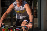 Sleeveless Cycling Jersey with pockets in gray with yellow stripes