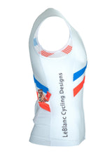 Sleeveless Cycling Jersey in white with blue and red stripes