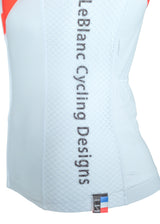 Sleeveless Cycling Jersey in white with blue and red stripes