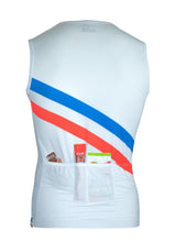 Sleeveless Cycling Jersey in white with blue and red stripes