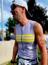 Sleeveless Cycling Jersey with pockets in gray with yellow stripes