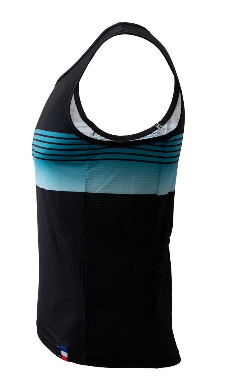 Cycling Surf Tank Top in Black with Blue Stripes