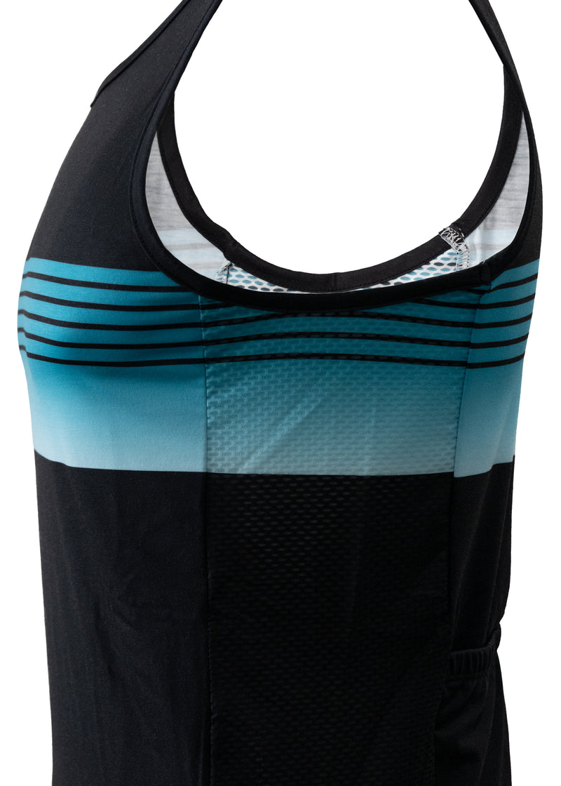 Cycling Surf Tank Top in Black with Blue Stripes