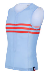 Sleeveless Base Layer with Pockets and Zipper in Baby Blue - LeBlanc Cycling Designs