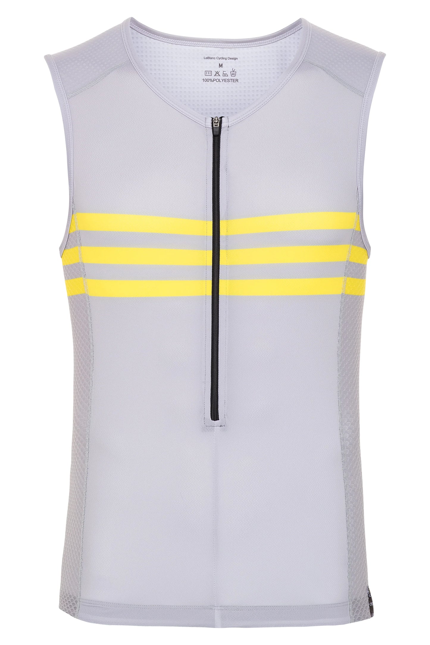 Sleeveless Base layer in gray with yellow stripes - LeBlanc Cycling Designs