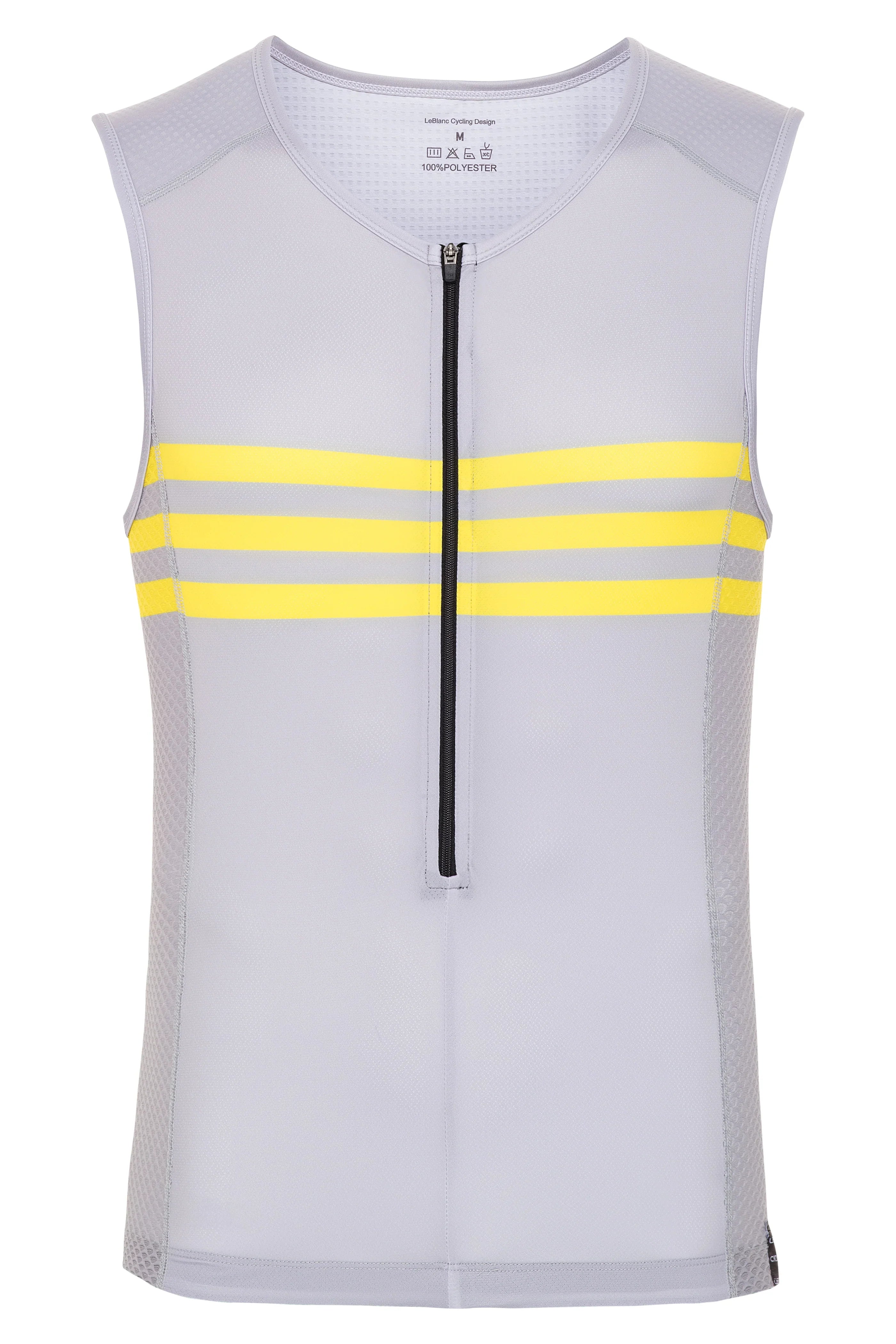 Sleeveless Base layer in gray with yellow stripes - LeBlanc Cycling Designs