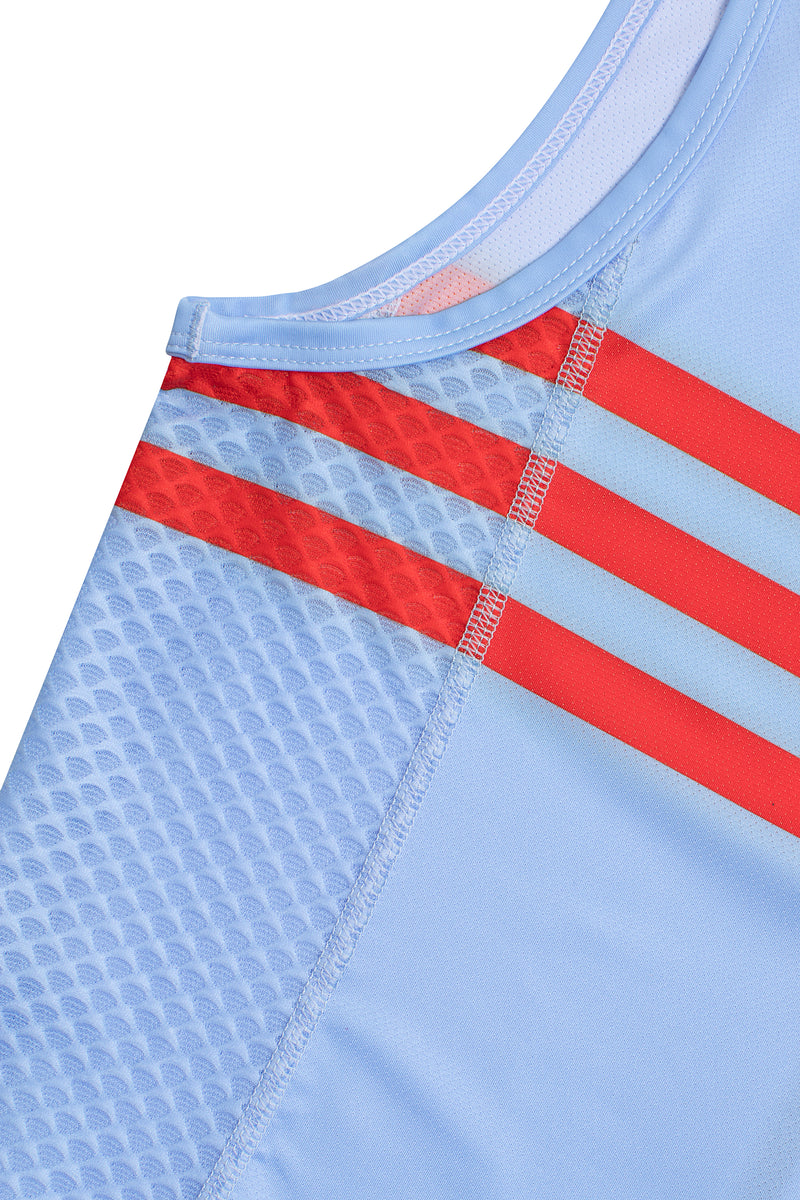 Sleeveless Base Layer with Pockets and Zipper in Baby Blue - LeBlanc Cycling Designs